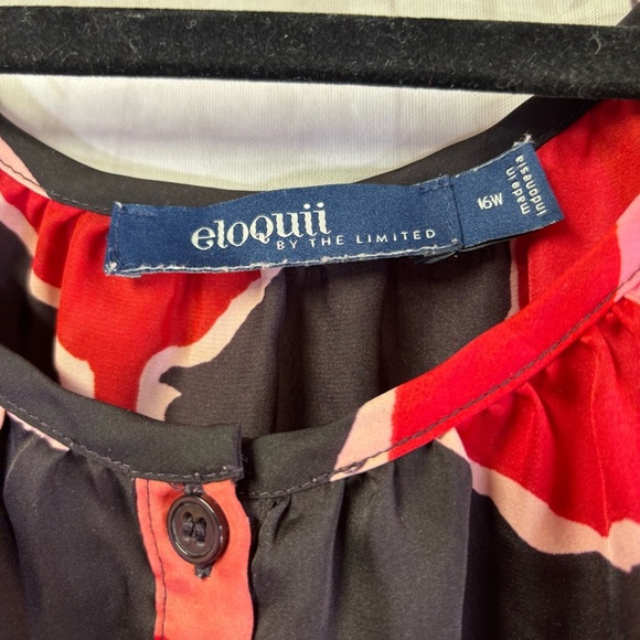 Eloquii floral Red and Pink Tie Front Tunic with 3/4 Sleeves 16W - Picture 3 of 7